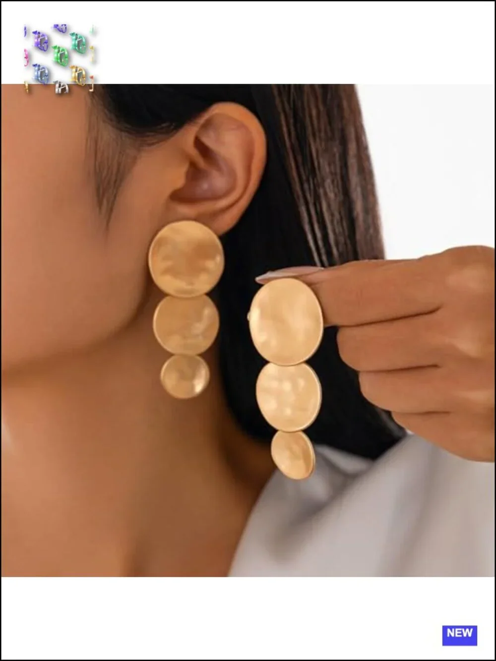 Triple-Layered Chunky Dangle Drop Earrings Geometric Statement Alloy Steel